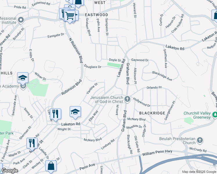 map of restaurants, bars, coffee shops, grocery stores, and more near 1708 Turner Street in Pittsburgh