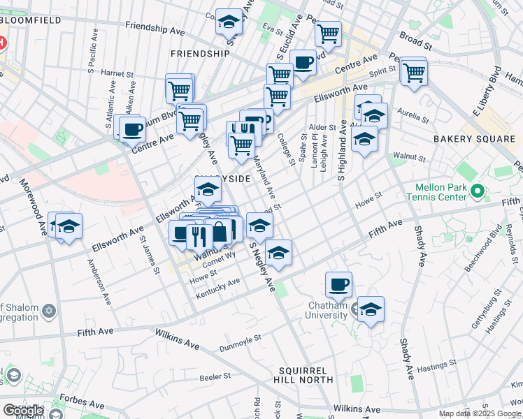 map of restaurants, bars, coffee shops, grocery stores, and more near 705 Summerlea Street in Pittsburgh
