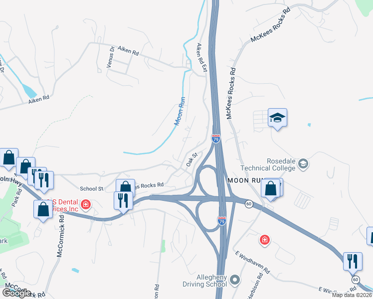 map of restaurants, bars, coffee shops, grocery stores, and more near 2218 McKees Rocks Road in McKees Rocks