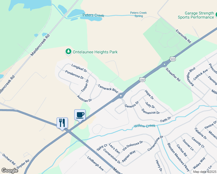 map of restaurants, bars, coffee shops, grocery stores, and more near 100 Tamarack Boulevard in Blandon