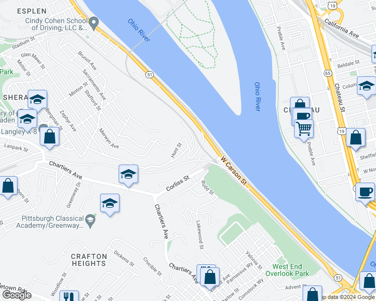 map of restaurants, bars, coffee shops, grocery stores, and more near 2403 Glen Mawr Street in Pittsburgh