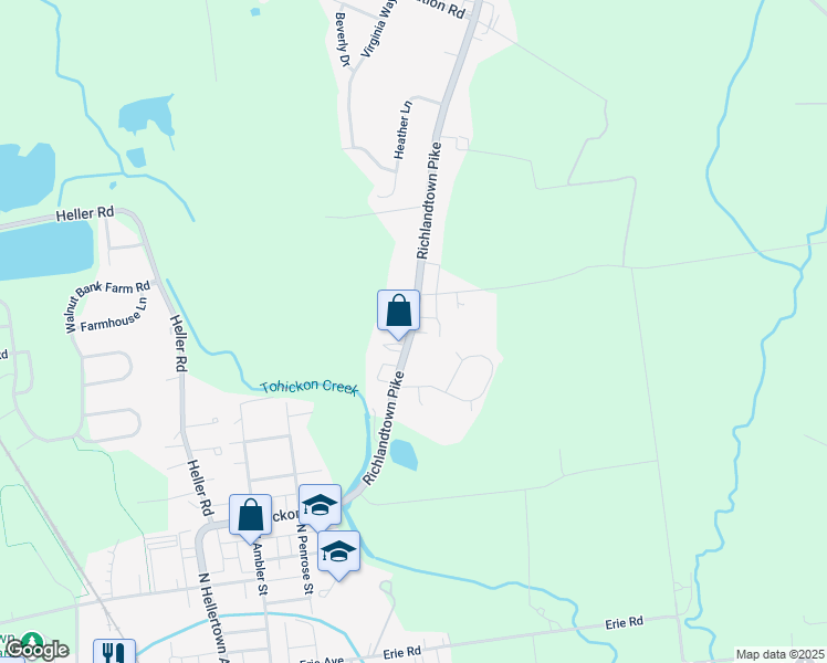 map of restaurants, bars, coffee shops, grocery stores, and more near 175 Richlandtown Pike in Quakertown