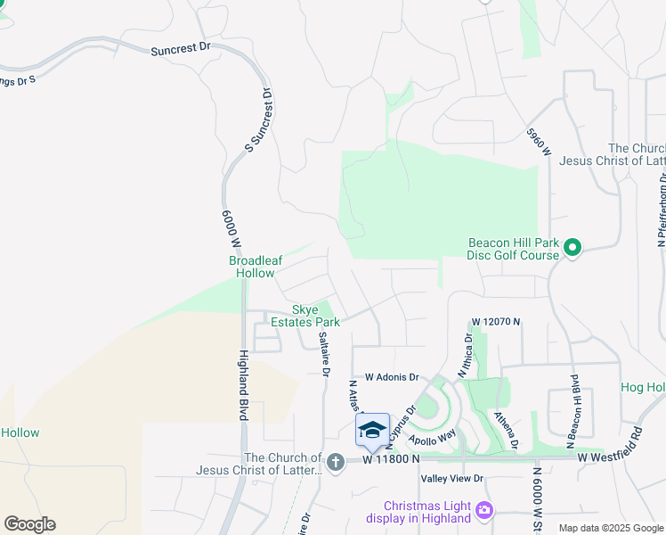 map of restaurants, bars, coffee shops, grocery stores, and more near 12184 North Bridgegate Way in Highland