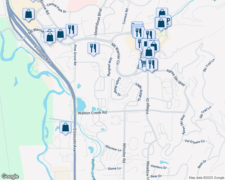 map of restaurants, bars, coffee shops, grocery stores, and more near 1260 Eagle Glen Drive in Steamboat Springs