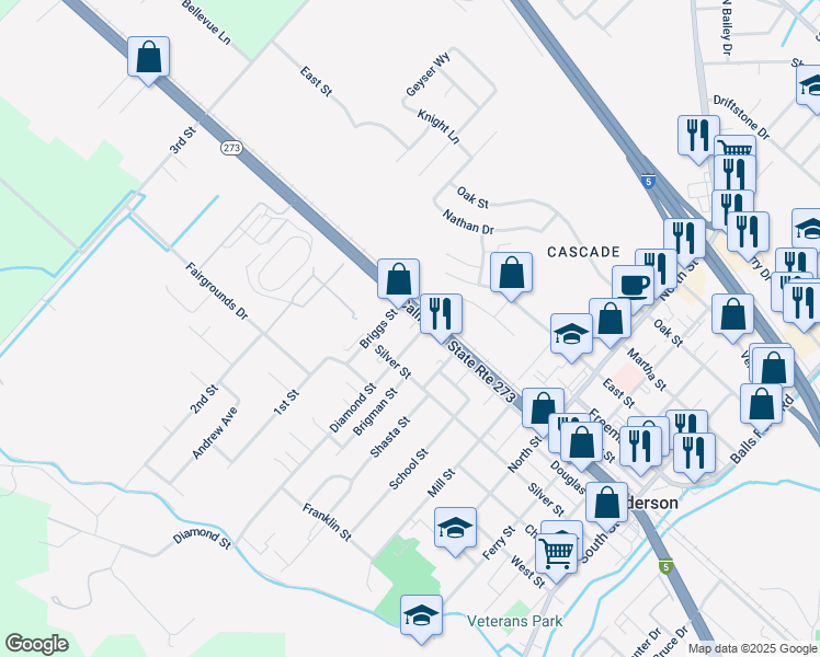 map of restaurants, bars, coffee shops, grocery stores, and more near 3480 West Center Street in Anderson