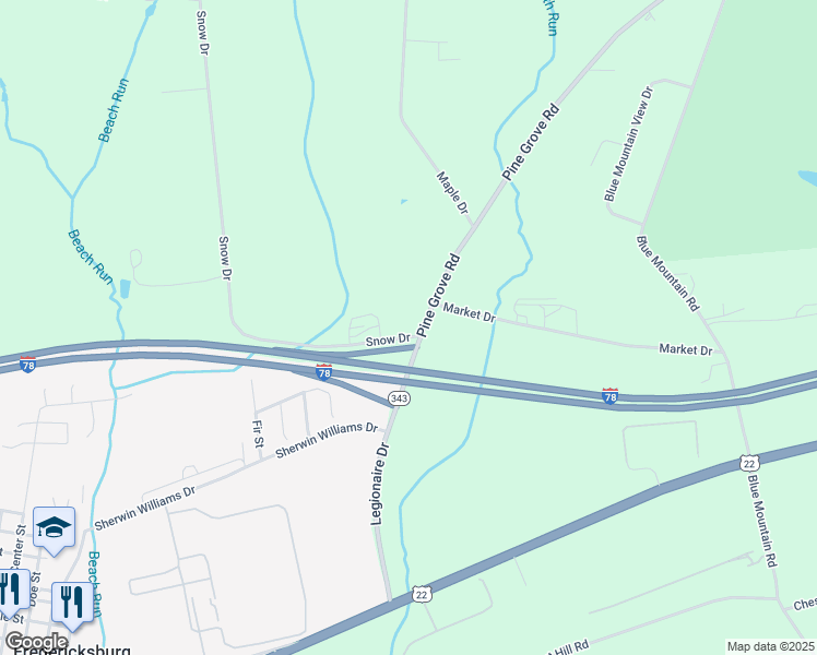 map of restaurants, bars, coffee shops, grocery stores, and more near 100 Snow Drive in Fredericksburg