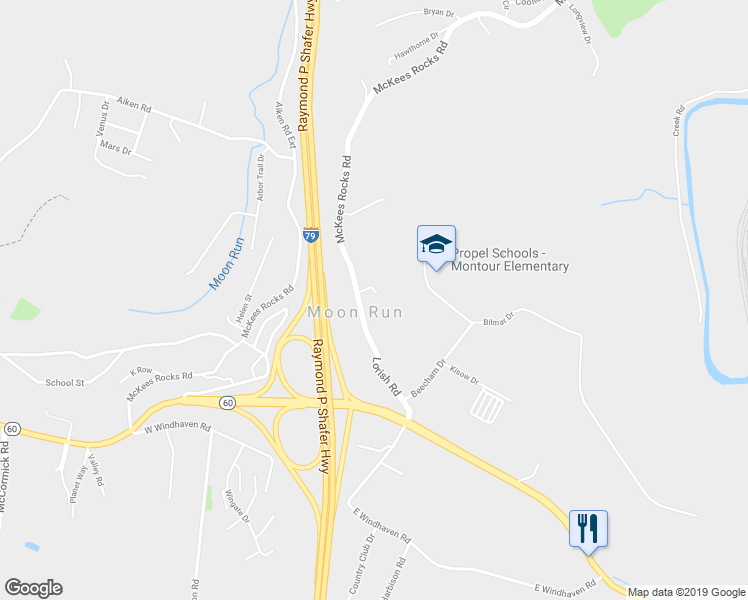 map of restaurants, bars, coffee shops, grocery stores, and more near 106 Lorish Road in McKees Rocks