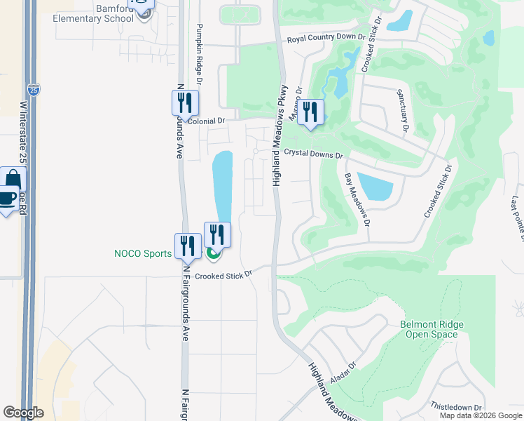 map of restaurants, bars, coffee shops, grocery stores, and more near 6188 Highland Meadows Parkway in Windsor