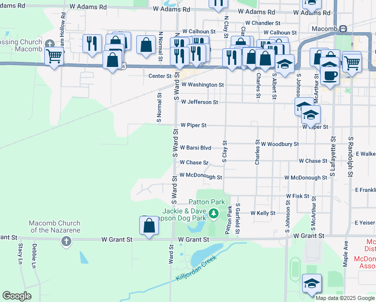 map of restaurants, bars, coffee shops, grocery stores, and more near 309 West Barsi Boulevard in Macomb