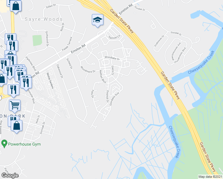 map of restaurants, bars, coffee shops, grocery stores, and more near 139 Gawron Court in Sayreville