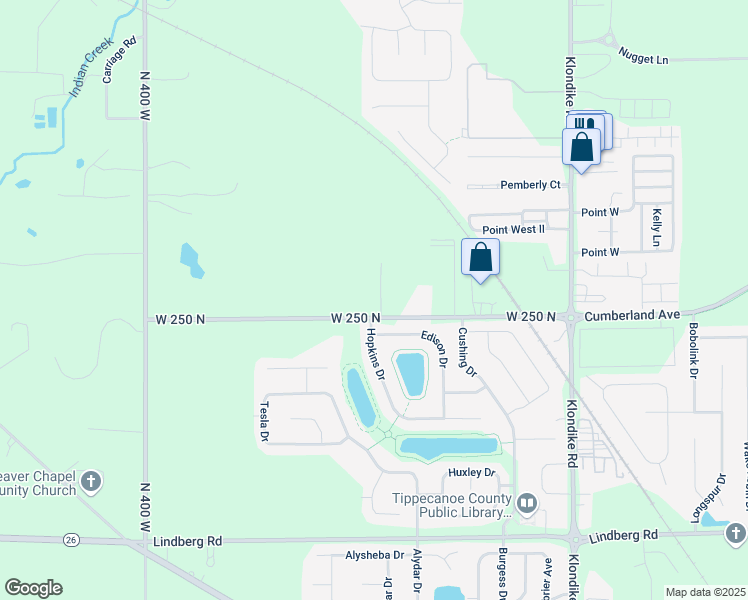 map of restaurants, bars, coffee shops, grocery stores, and more near 3440 West 250 North in West Lafayette