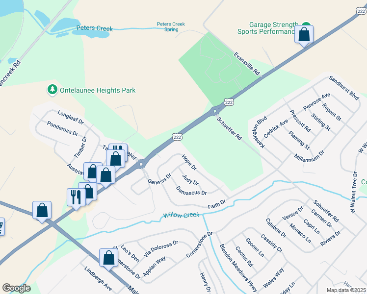 map of restaurants, bars, coffee shops, grocery stores, and more near 258 Hope Drive in Blandon