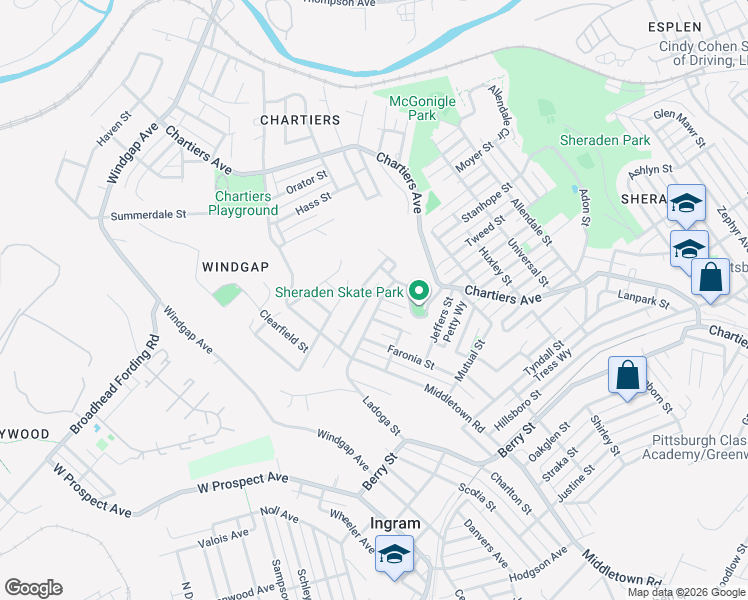map of restaurants, bars, coffee shops, grocery stores, and more near 1407 Swantek Street in Pittsburgh