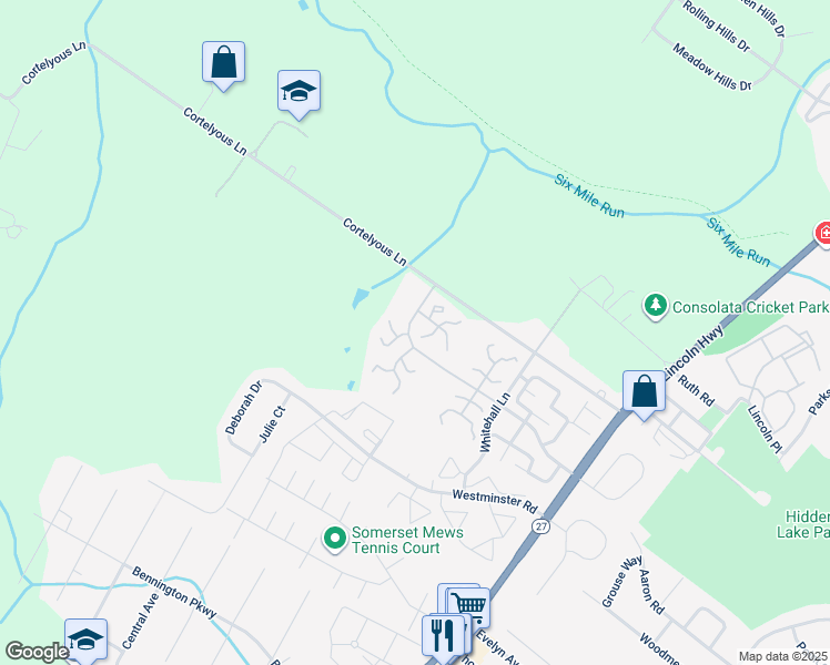 map of restaurants, bars, coffee shops, grocery stores, and more near 56 Woodhill Street in Franklin Township