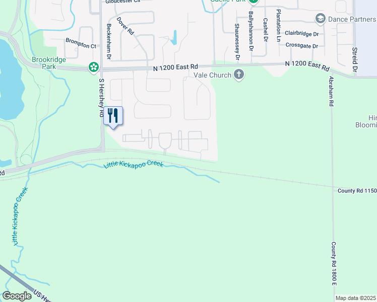 map of restaurants, bars, coffee shops, grocery stores, and more near Squall Way in Bloomington