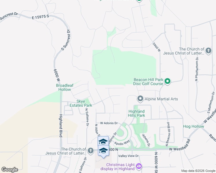 map of restaurants, bars, coffee shops, grocery stores, and more near 6294 West Sutherland Drive in Highland