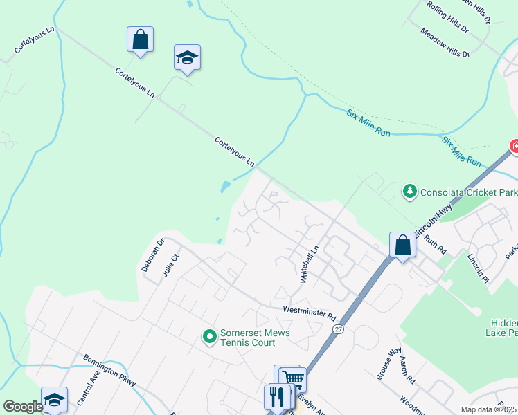 map of restaurants, bars, coffee shops, grocery stores, and more near 56 Woodhill Street in Franklin Township