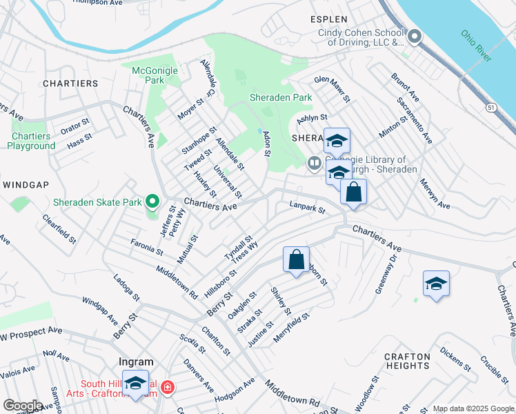 map of restaurants, bars, coffee shops, grocery stores, and more near 3018 Allendale Street in Pittsburgh