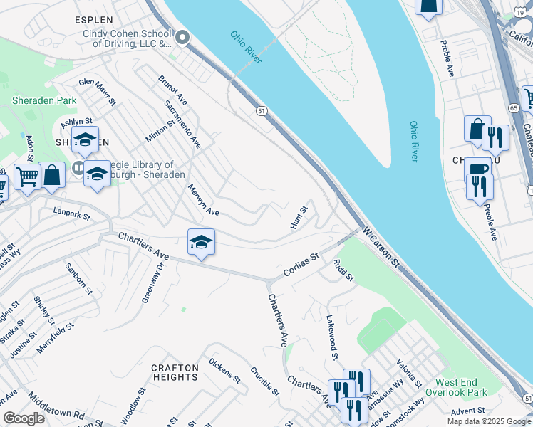 map of restaurants, bars, coffee shops, grocery stores, and more near 329 Otterson Street in Pittsburgh