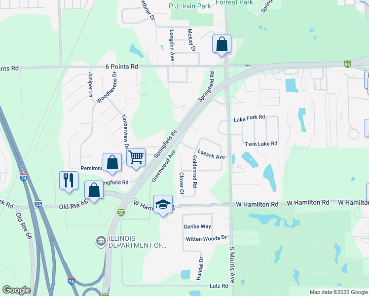 map of restaurants, bars, coffee shops, grocery stores, and more near 1022 Laesch Avenue in Bloomington