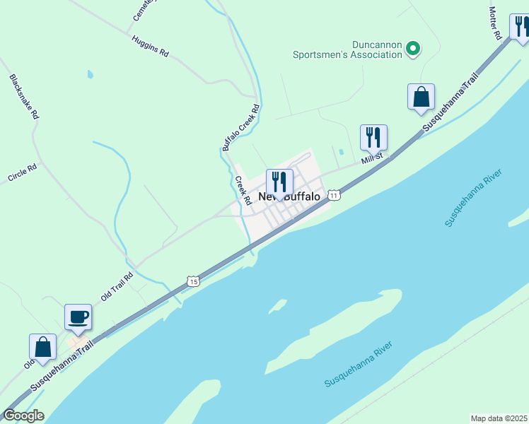 map of restaurants, bars, coffee shops, grocery stores, and more near 44 Mill Street in Duncannon