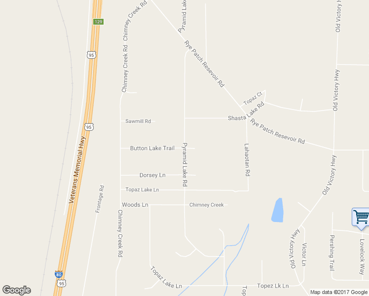 map of restaurants, bars, coffee shops, grocery stores, and more near Button Lake Trail in Lovelock