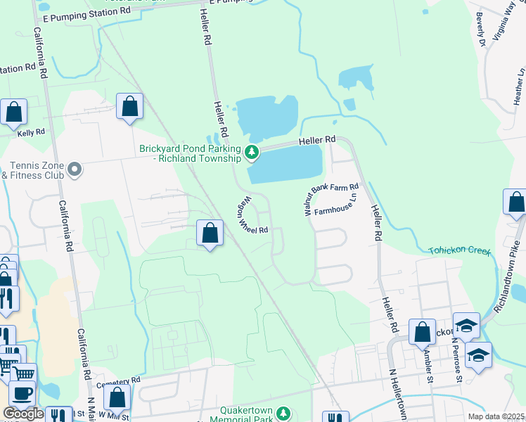 map of restaurants, bars, coffee shops, grocery stores, and more near 137 Carriage Drive in Quakertown