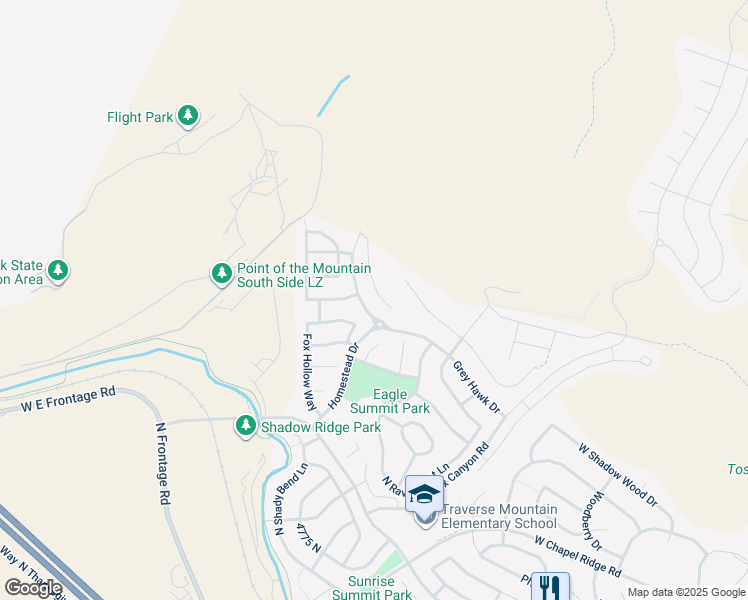 map of restaurants, bars, coffee shops, grocery stores, and more near 5343 North Meadow Lark Lane in Lehi