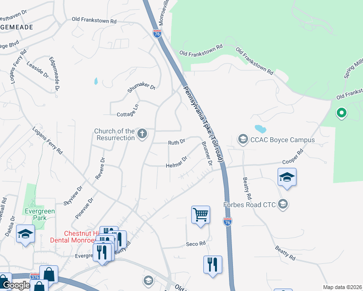 map of restaurants, bars, coffee shops, grocery stores, and more near 441 Brunner Drive in Monroeville
