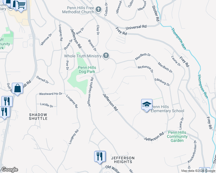 map of restaurants, bars, coffee shops, grocery stores, and more near 1003 Jefferson Road in Pittsburgh