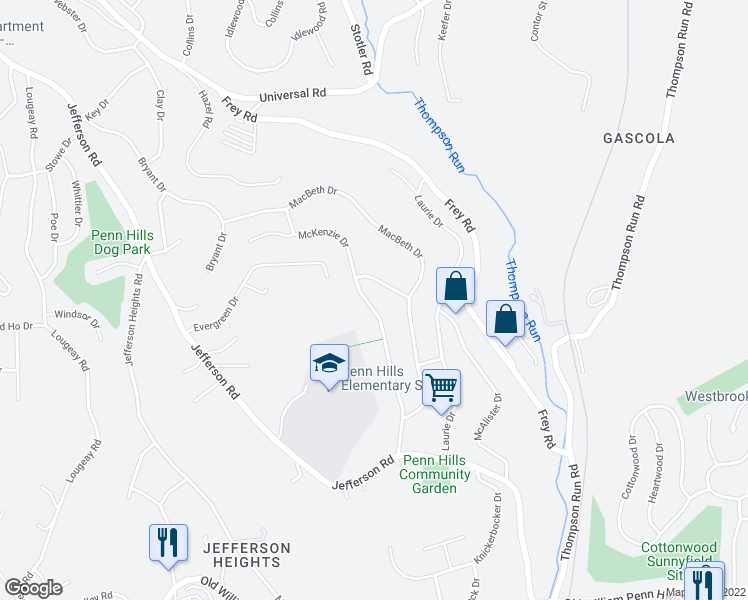 map of restaurants, bars, coffee shops, grocery stores, and more near 218 McKenzie Drive in Pittsburgh