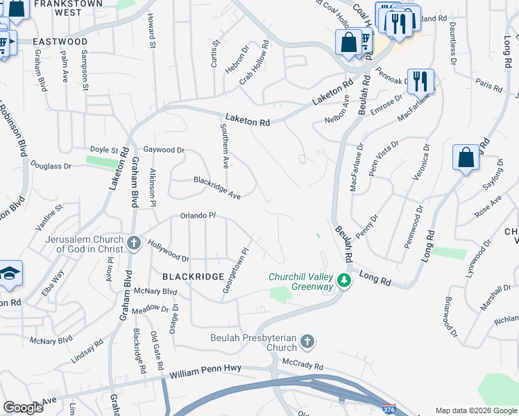 map of restaurants, bars, coffee shops, grocery stores, and more near 101 Country Club Drive in Pittsburgh