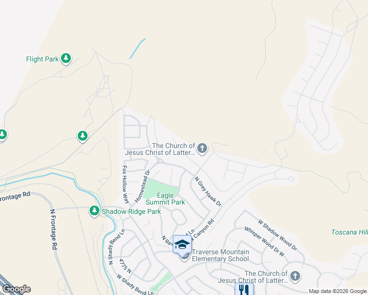 map of restaurants, bars, coffee shops, grocery stores, and more near 5335 North Eagles View Drive in Lehi