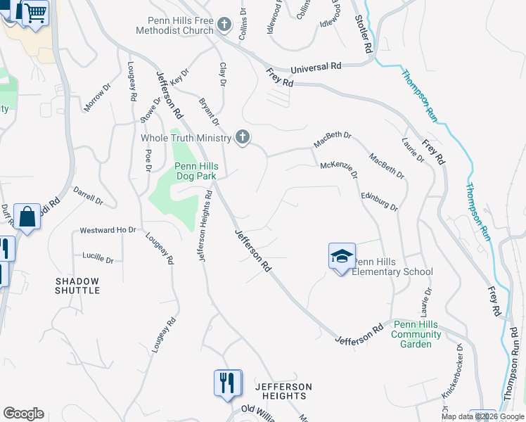 map of restaurants, bars, coffee shops, grocery stores, and more near 1003 Jefferson Road in Pittsburgh