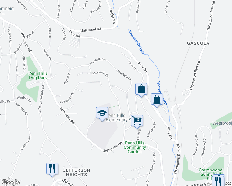 map of restaurants, bars, coffee shops, grocery stores, and more near 218 McKenzie Drive in Pittsburgh