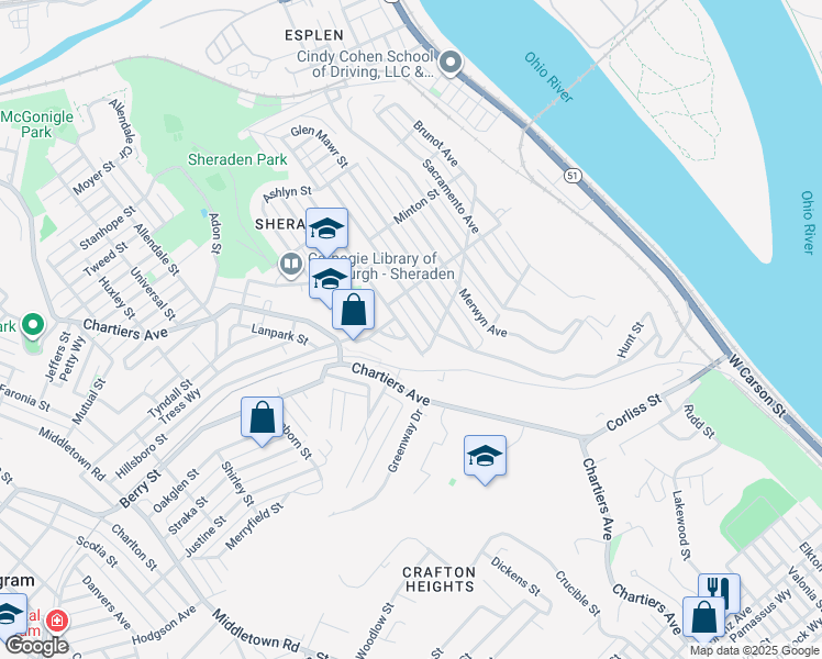 map of restaurants, bars, coffee shops, grocery stores, and more near 2762 Bergman Street in Pittsburgh