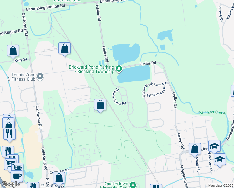map of restaurants, bars, coffee shops, grocery stores, and more near 111 Horseshoe Drive in Quakertown