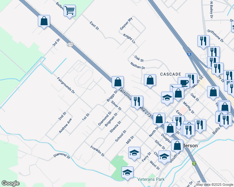map of restaurants, bars, coffee shops, grocery stores, and more near 3480 West Center Street in Anderson
