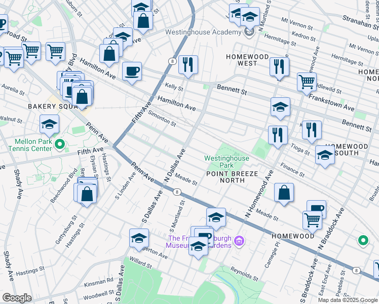 map of restaurants, bars, coffee shops, grocery stores, and more near 6912 McPherson Boulevard in Pittsburgh