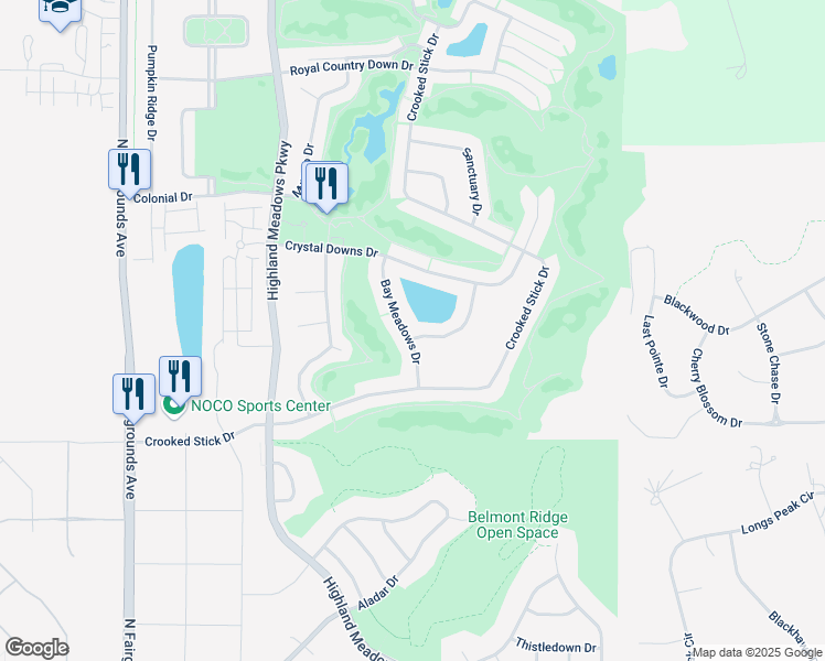 map of restaurants, bars, coffee shops, grocery stores, and more near 6010 Bay Meadows Drive in Windsor