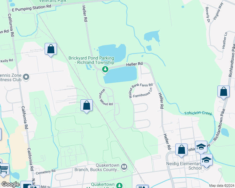 map of restaurants, bars, coffee shops, grocery stores, and more near 187 Walnut Bank Farm Road in Quakertown
