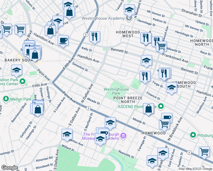 map of restaurants, bars, coffee shops, grocery stores, and more near 6938 McPherson Boulevard in Pittsburgh
