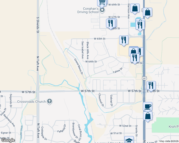 map of restaurants, bars, coffee shops, grocery stores, and more near 6315 Tongass Avenue in Loveland