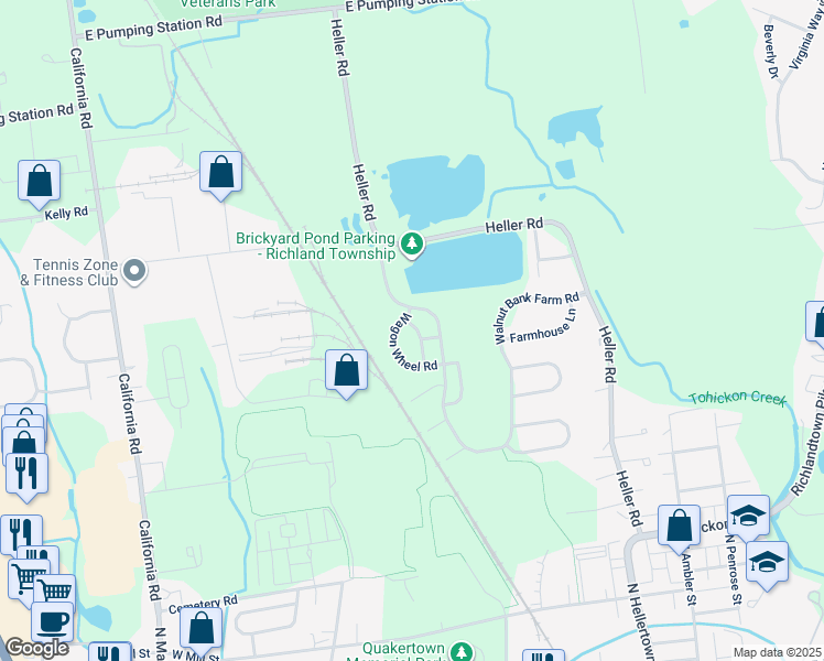 map of restaurants, bars, coffee shops, grocery stores, and more near 111 Horseshoe Drive in Quakertown
