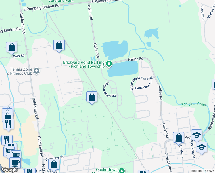 map of restaurants, bars, coffee shops, grocery stores, and more near 100 Horseshoe Drive in Quakertown