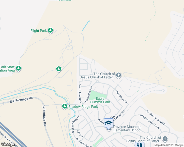 map of restaurants, bars, coffee shops, grocery stores, and more near Grey Hawk Drive in Lehi