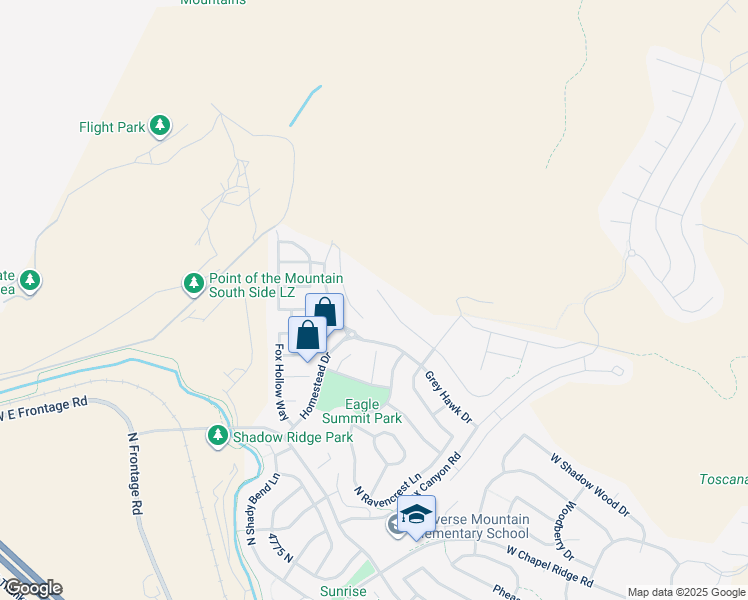 map of restaurants, bars, coffee shops, grocery stores, and more near 5381 North Eagles View Drive in Lehi