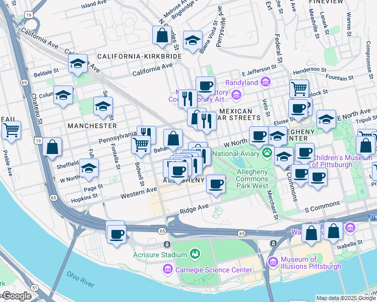 map of restaurants, bars, coffee shops, grocery stores, and more near 840 West North Avenue in Pittsburgh