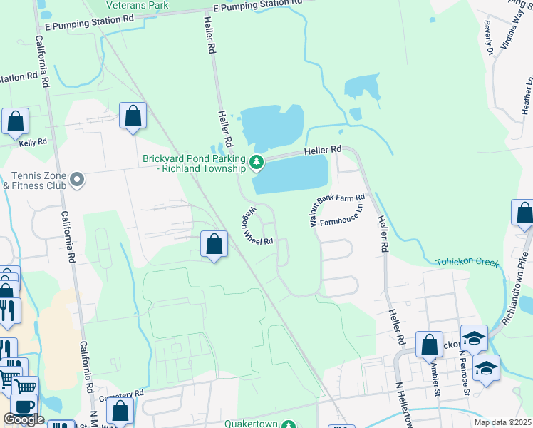 map of restaurants, bars, coffee shops, grocery stores, and more near 137 Carriage Drive in Quakertown