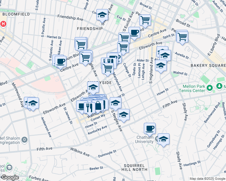 map of restaurants, bars, coffee shops, grocery stores, and more near 705 Summerlea Street in Pittsburgh